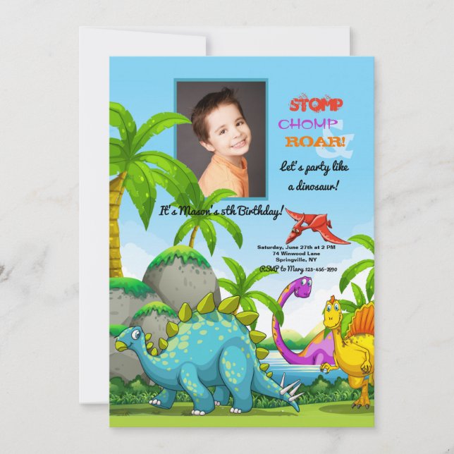 Friendly Dinosaurs Photo Invitation (Front)