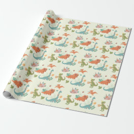 Friendly Dinosaurs T-Rex Green Wrapping Paper