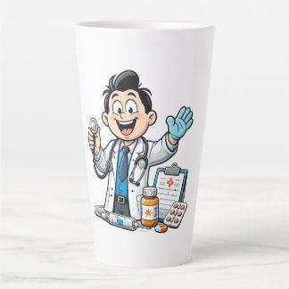 Friendly Doctor Mascot Medical Cartoon Design Latte Mug