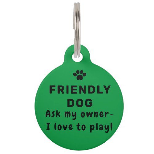 Friendly Dog ID Tag in Green