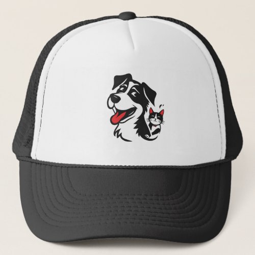 Friendly dogs and cat trucker hat