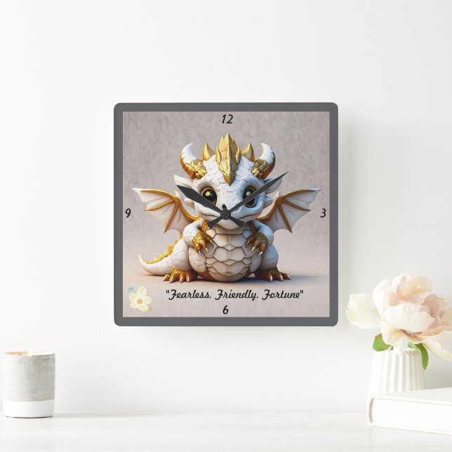 "Friendly Dragon Art" Square Wall Clock (Home)