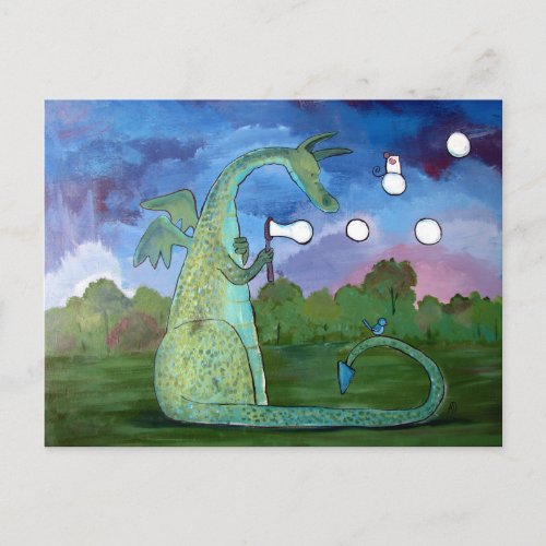 Friendly Dragon Kids Art Cute Whimsical Postcard