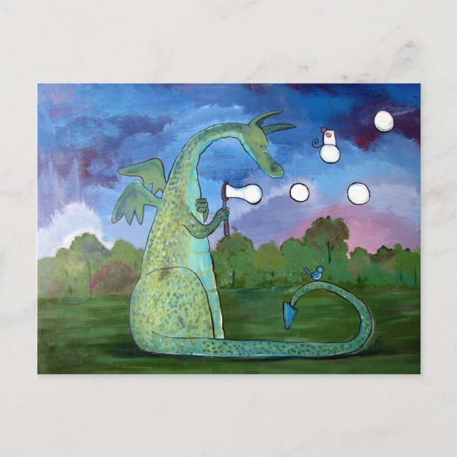 Friendly Dragon Kids Art Cute Whimsical Postcard (Front)