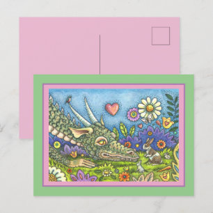 FRIENDLY EASTER DRAGON ON BUNNY TRAIL Cute Fantasy Holiday Postcard