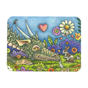 FRIENDLY EASTER DRAGON ON BUNNY TRAIL Cute Fantasy Magnet