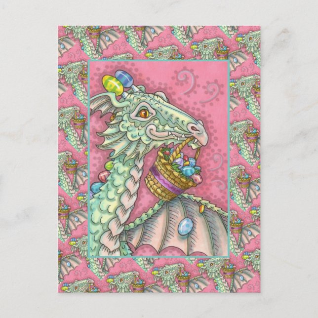 FRIENDLY EASTER EGG DRAGON, CUTE FANTASY HOLIDAY POSTCARD (Front)
