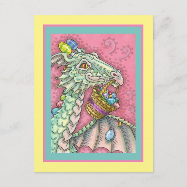 FRIENDLY EASTER EGG DRAGON, CUTE FANTASY HOLIDAY POSTCARD (Front)