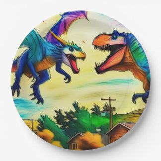 Friendly Encounter - Dragon and Dinosaur Paper Plates
