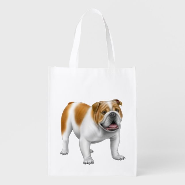 Friendly English Bulldog Grocery Tote Bag (Front)