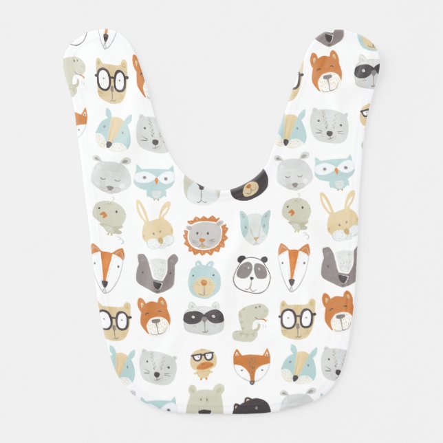 Friendly Faces | Cute Animal Portraits Baby Bib (Front)