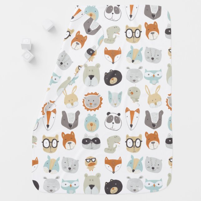 Friendly Faces | Cute Animal Portraits Baby Blanket (In Situ)