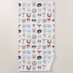 Friendly Faces Cute Animal Portraits Beach Towel