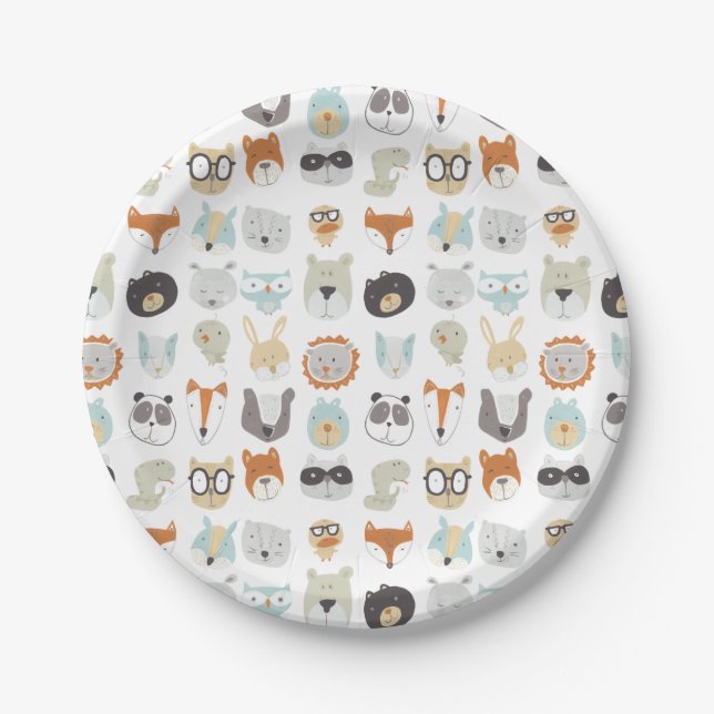 Friendly Faces | Cute Animal Portraits Paper Plates (Front)