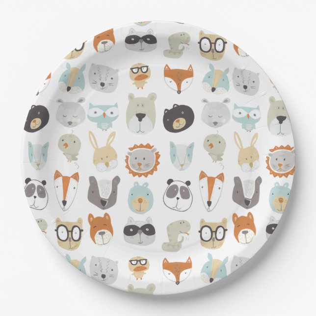 Friendly Faces | Cute Animal Portraits Paper Plates (Front)