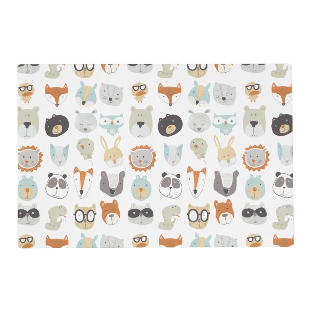 Friendly Faces | Cute Animal Portraits Placemat (Front)
