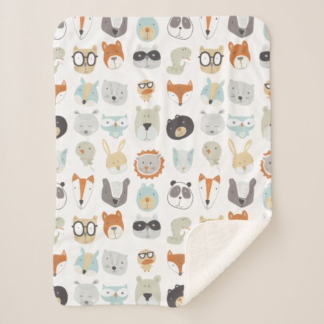 Friendly Faces | Cute Animal Portraits Sherpa Blanket (Front)
