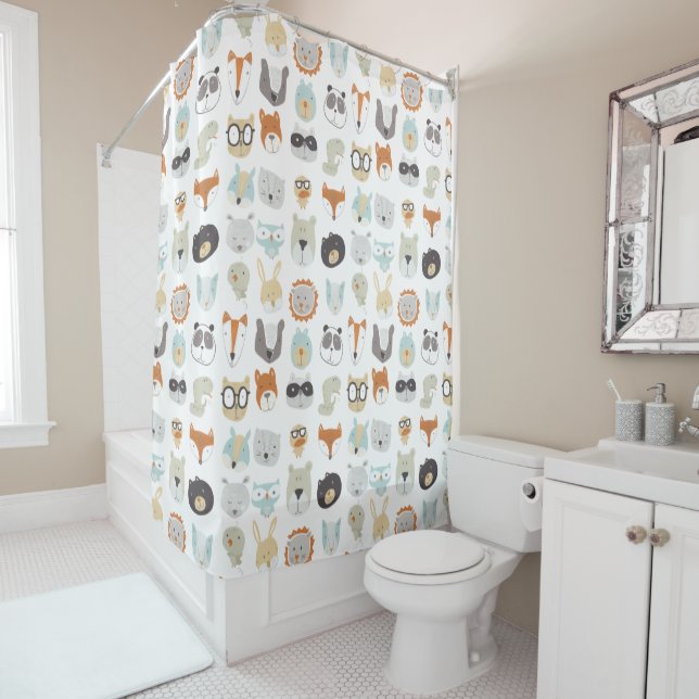 Friendly Faces | Cute Animal Portraits Shower Curtain (In Situ)