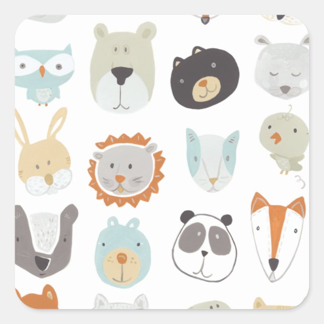 Friendly Faces | Cute Animal Portraits Square Sticker (Front)
