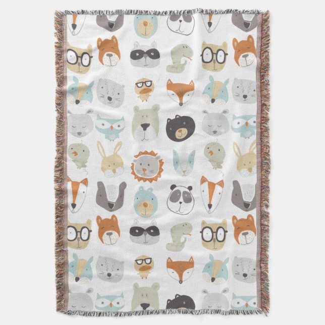 Friendly Faces | Cute Animal Portraits Throw Blanket (Front Vertical)