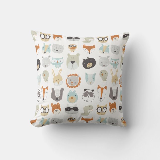 Friendly Faces | Cute Animal Portraits Throw Pillow (Front)
