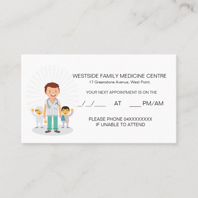 Friendly Family Doctor & Children Appointment Card (Front)