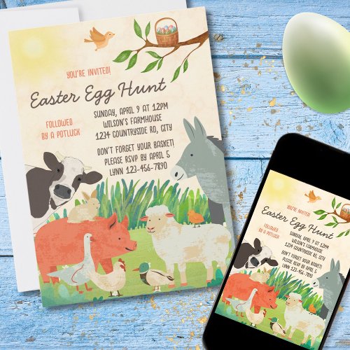 Friendly Farm Animals Easter Egg Hunt Invitation