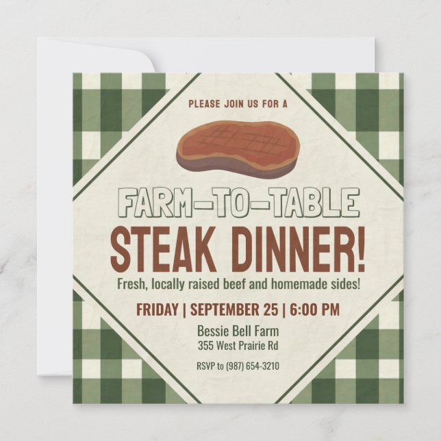 Friendly Farm-to-Table Steak Dinner  Invitation (Front)
