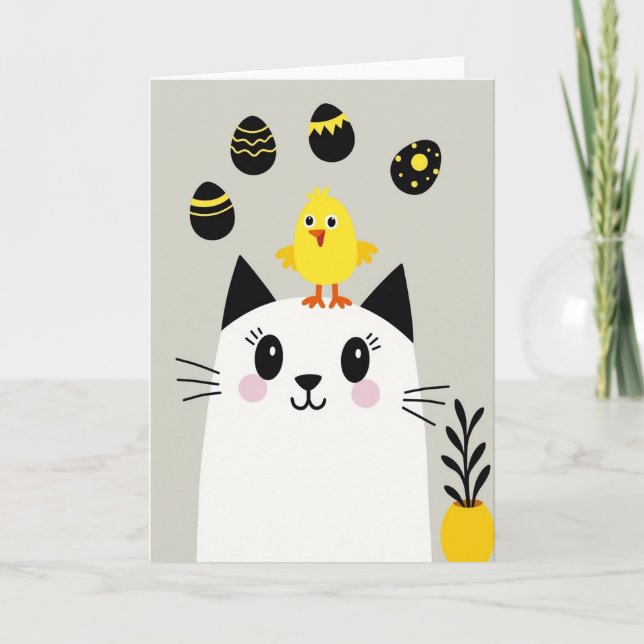 Friendly Feline Happy Bird Card (Front)