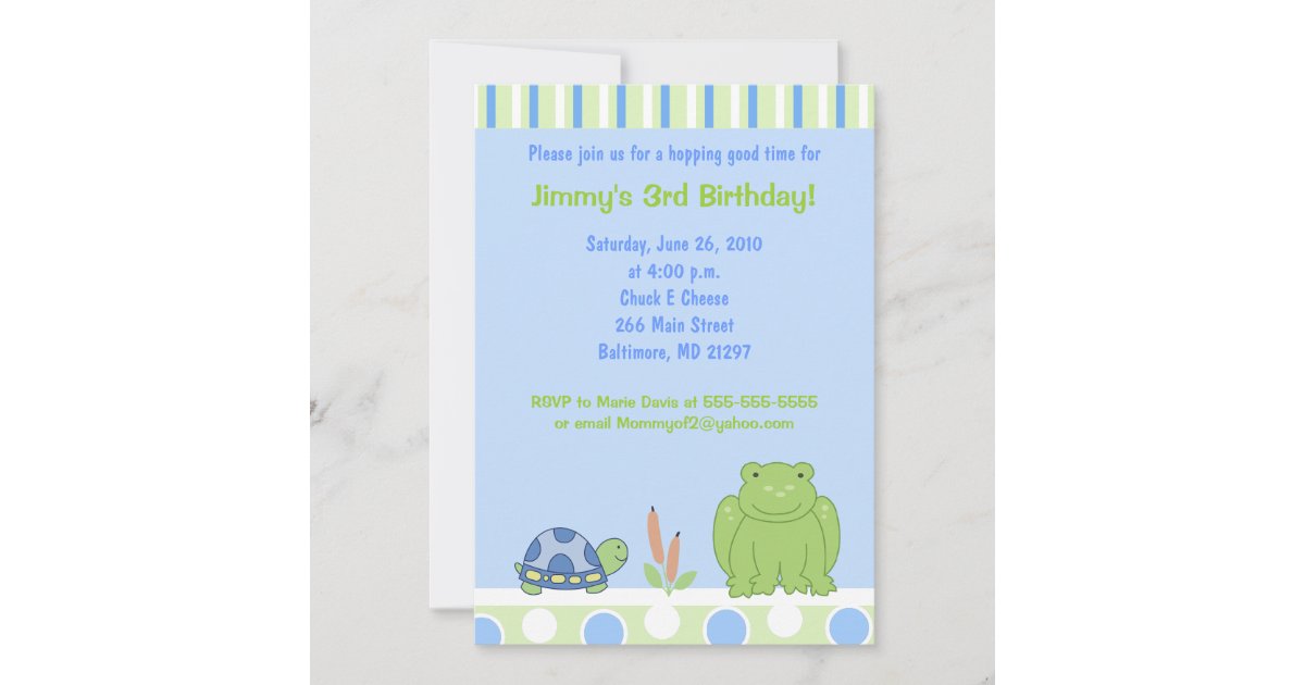 Friendly Frog &amp; Turtle 5x7 Birthday Invitation | Zazzle