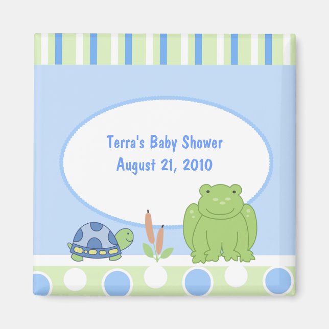 Friendly Frog & Turtle Baby Shower Favor Magnet (Front)