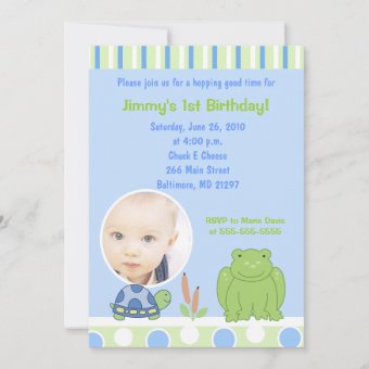 Friendly Frog &amp; Turtle Photo Birthday Invitation | Zazzle