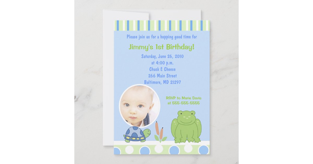 Friendly Frog &amp; Turtle Photo Birthday Invitation | Zazzle
