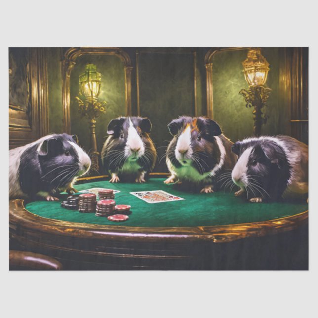 Friendly Game, Guinea Pigs Playing Poker Tissue Paper (Front)