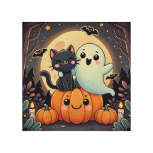 Friendly Ghost and Cat Halloween Night