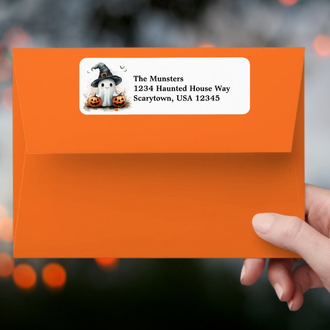 Friendly Ghost Black Witch's Hat & Bats Halloween Label (Creator Uploaded)