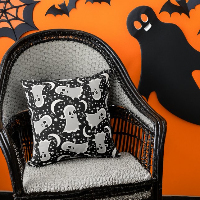 Friendly Ghost Goes Boo Funny Halloween Throw Pillow (Creator Uploaded)