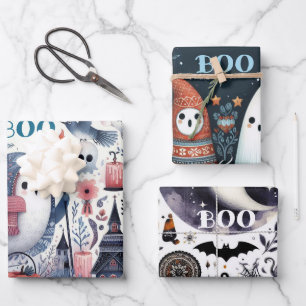Friendly Ghost Halloween Boo Decoupage Shabby Chic Wrapping Paper Sheets