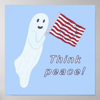 Friendly ghost holding U.S. flag with peace sign