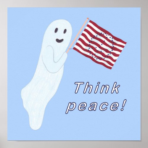Friendly ghost holding US flag with peace sign