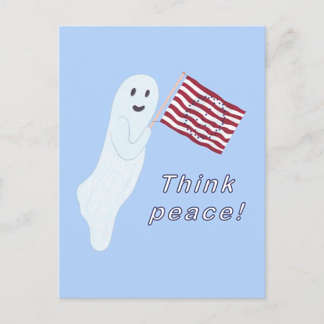 Friendly ghost holding U.S. flag with peace sign Postcard (Front)