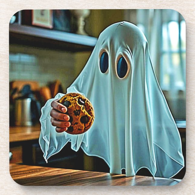 Friendly Ghost With Cookie Beverage Coaster (Front)