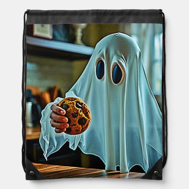 Friendly Ghost With Cookie Drawstring Bag (Front)