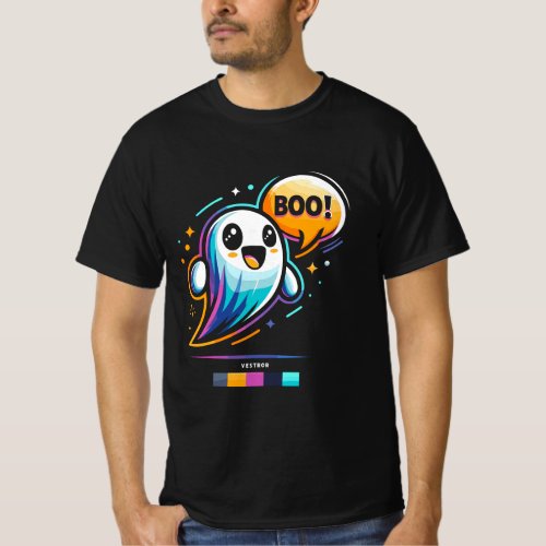Friendly Ghost with Vibrant Boo Speech Bubble T_Shirt