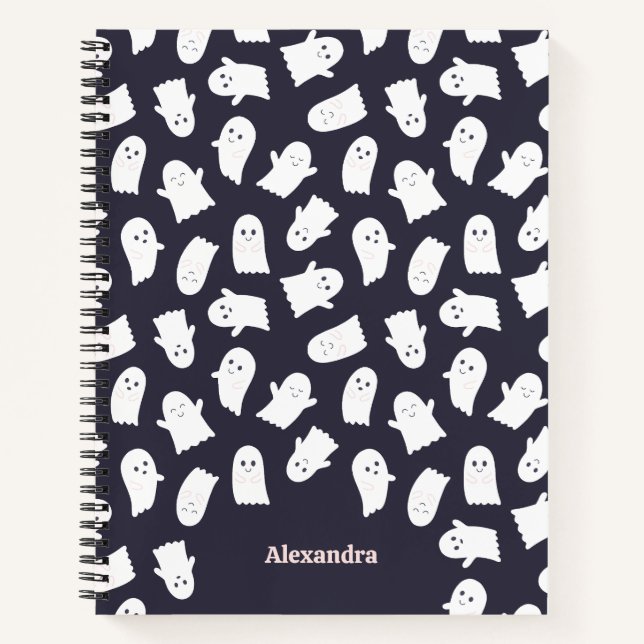 Friendly Ghosts Halloween Pattern Personalized Notebook (Front)