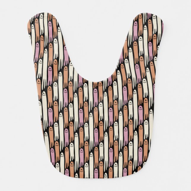 Friendly Ghosts on Cream and Pink – Halloween Patt Baby Bib (Front)
