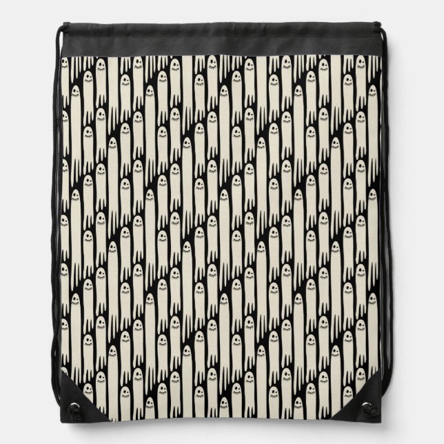 Friendly Ghosts on Cream and Pink – Halloween Patt Drawstring Bag (Front)