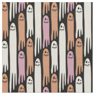 Friendly Ghosts retro colors on black – Halloween  Fabric