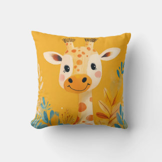 Friendly GIraffe Kids Illustration Safari Theme Throw Pillow