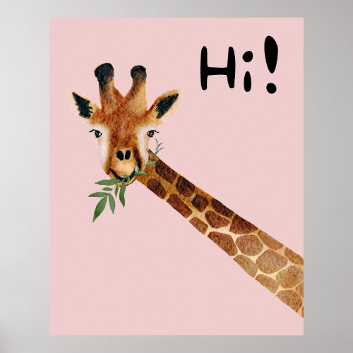 Friendly giraffe say Hi Poster